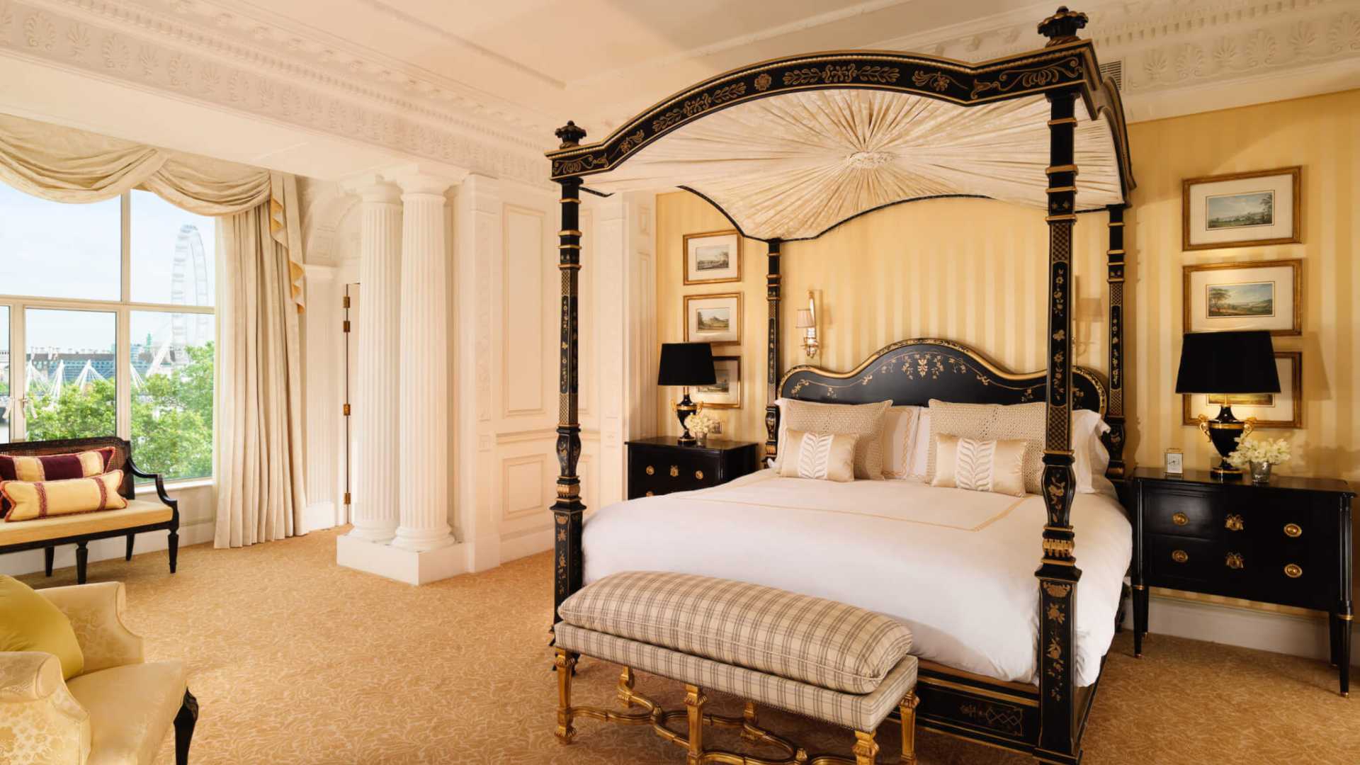 Savoir beds no1 displaying in the Savoy Hotel's Royal Suite bedroom