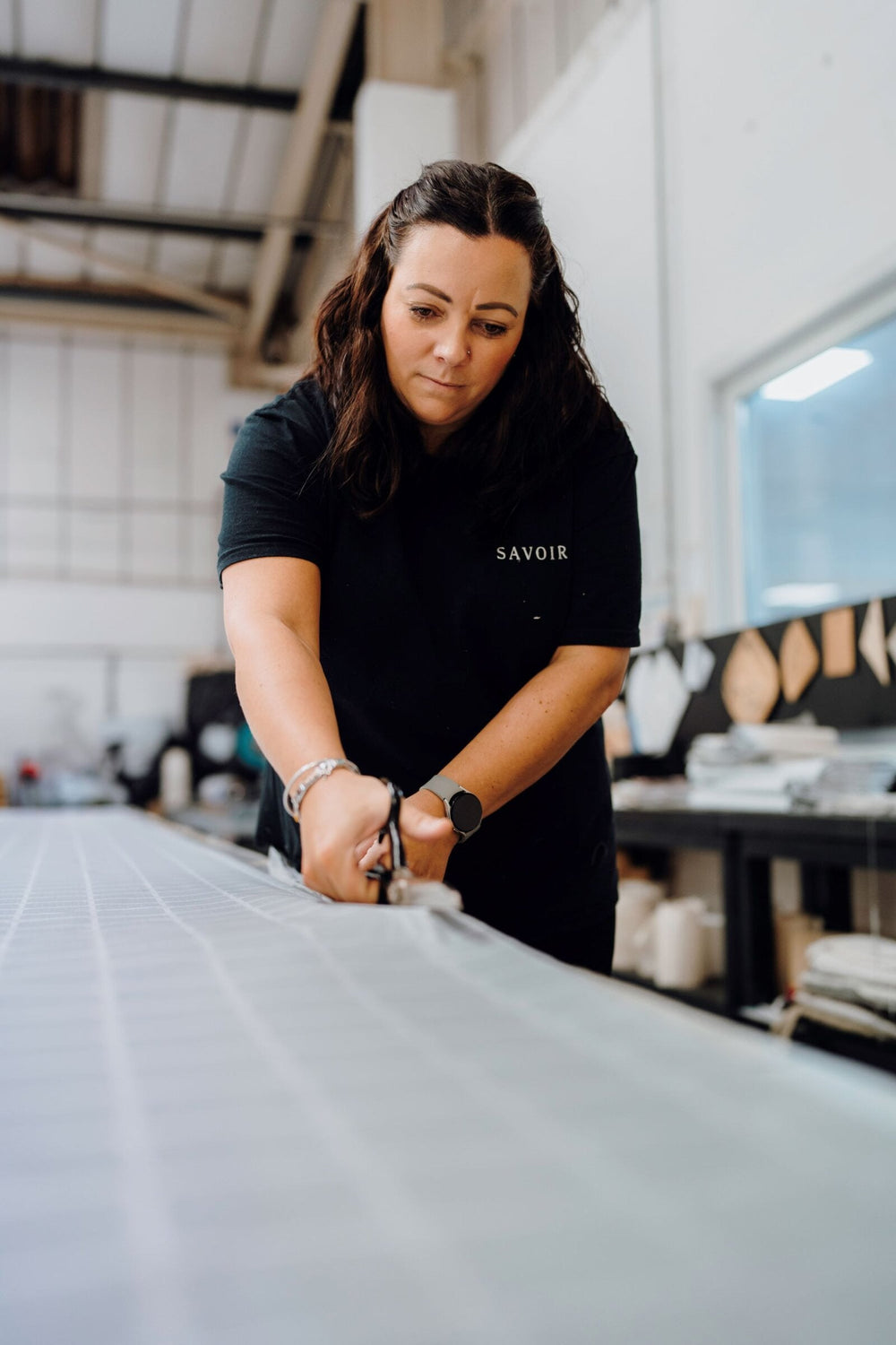 Handmade mattress in the making in the cutting-room in Savoir bed works in Wales
