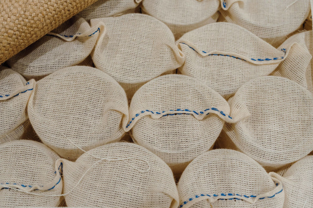 Pocket springs in calico close-up