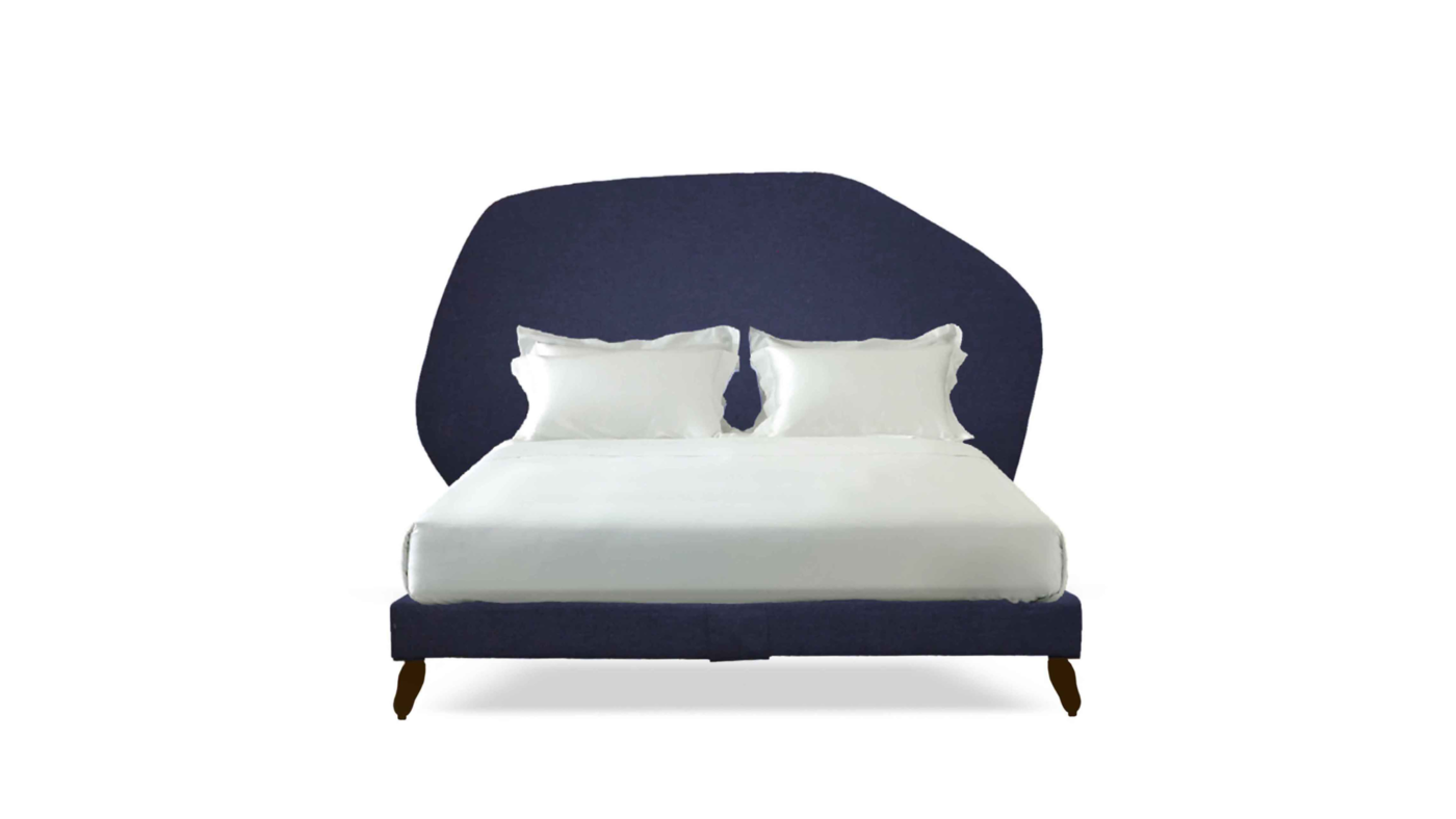 A view of the Cloud bed in dark navy blue