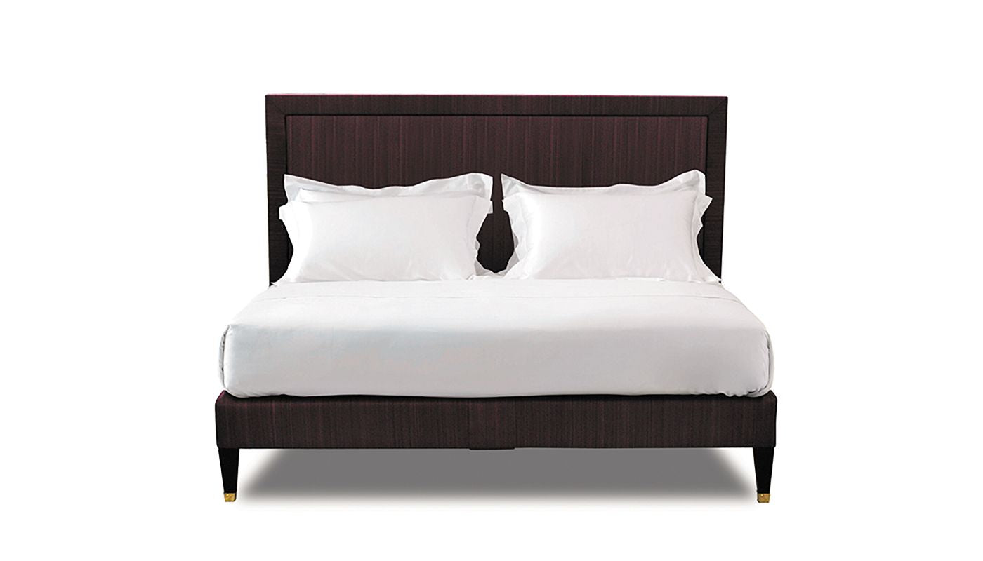Undressed Virginia bed with a dark red headboard and base featuring a mattress and cushions