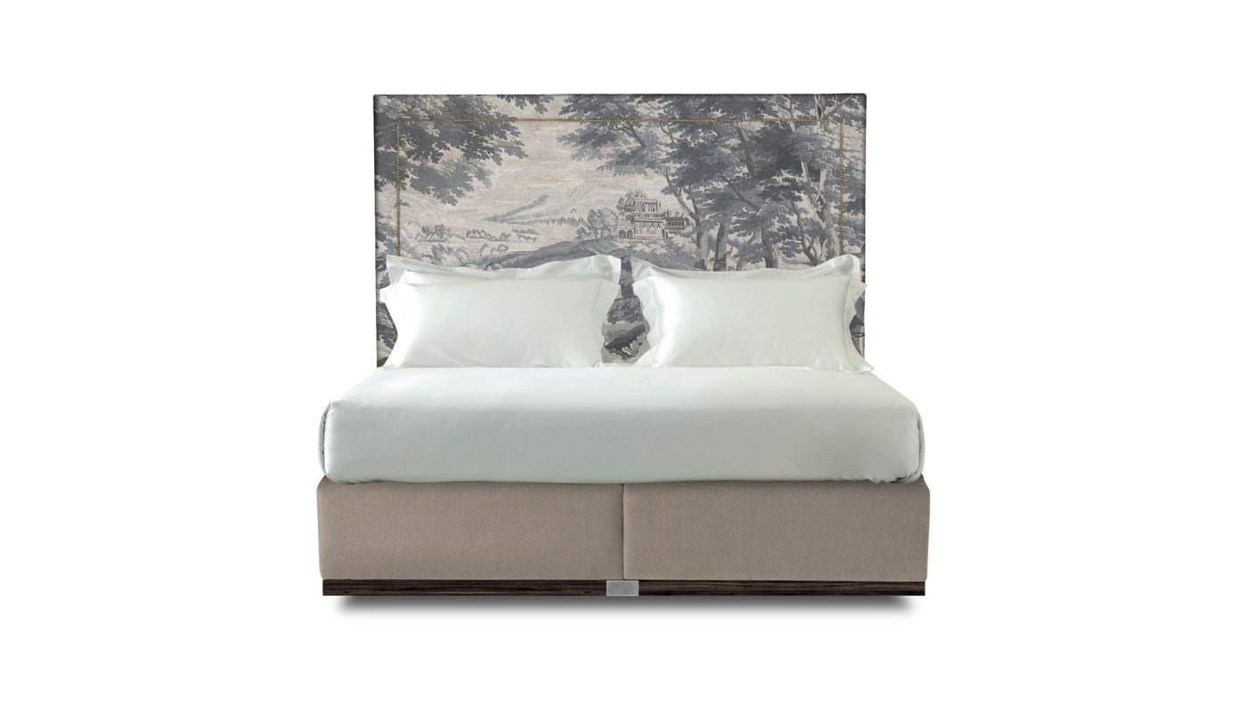 Undressed Felix bed with Frampton verdure tapestry on headboard