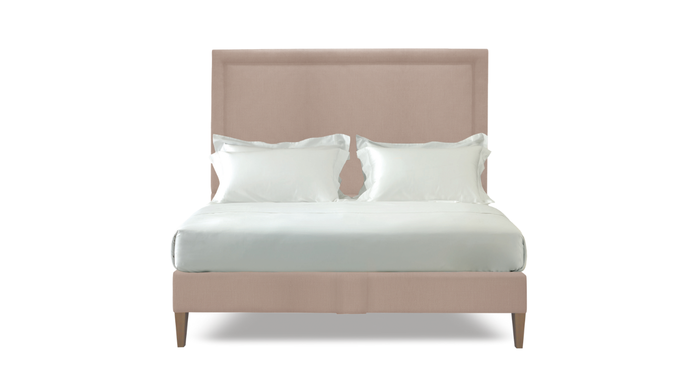 Undressed Savoir Felix vegan bed with a light pink colour headboard