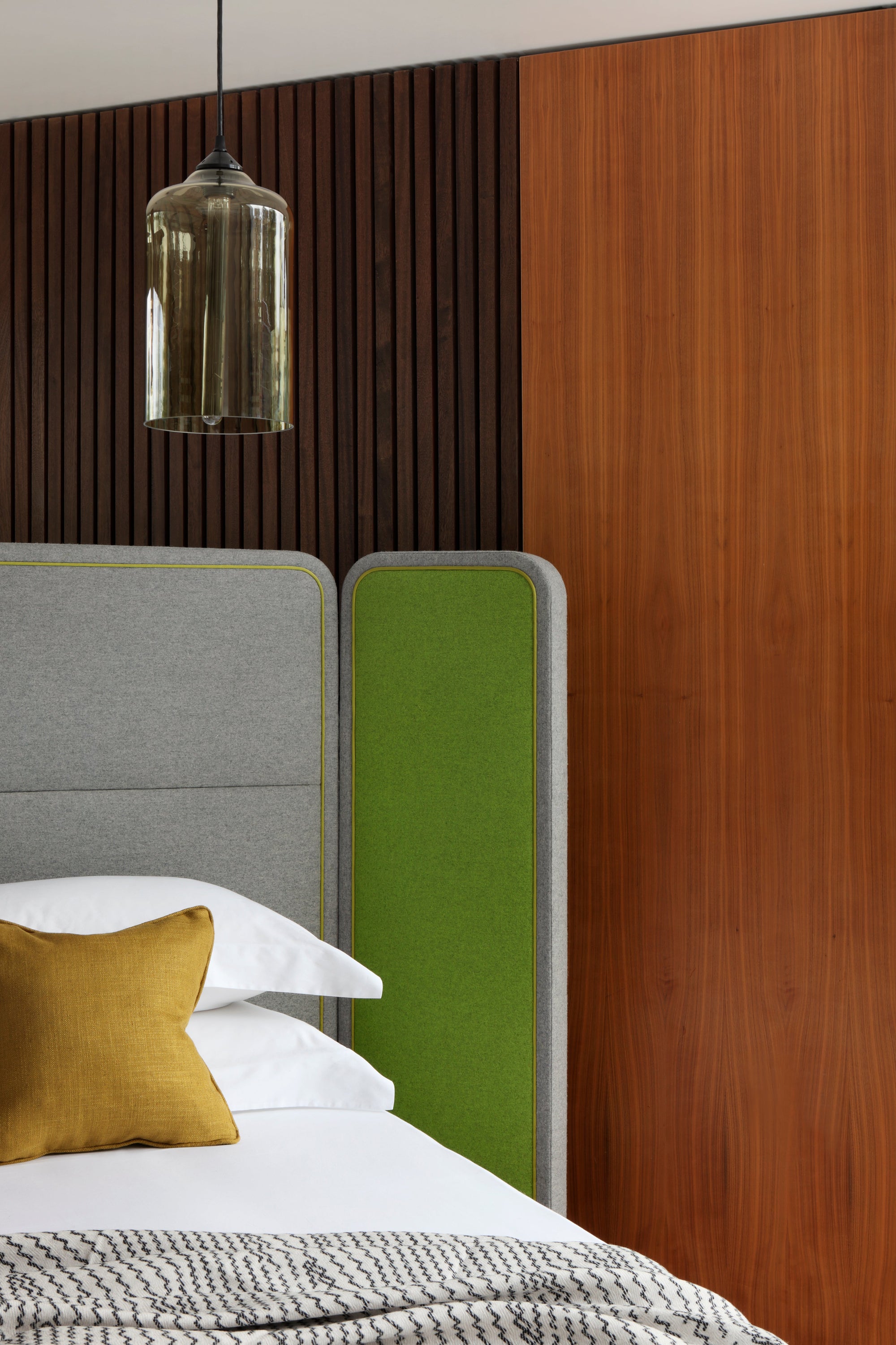 Screen bed headboard detail by the designer Steve Leung