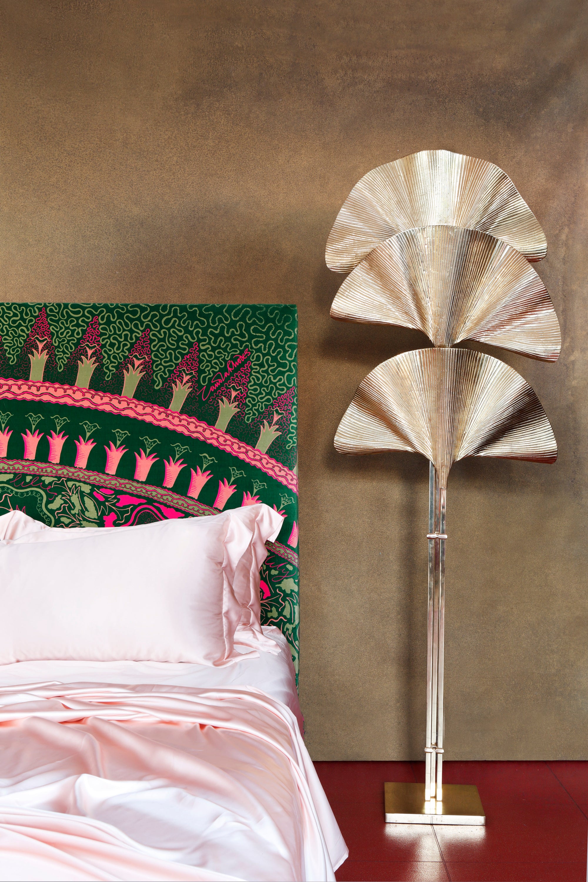The Lilies bed by Zandra Rhodes photographed against a gold wall