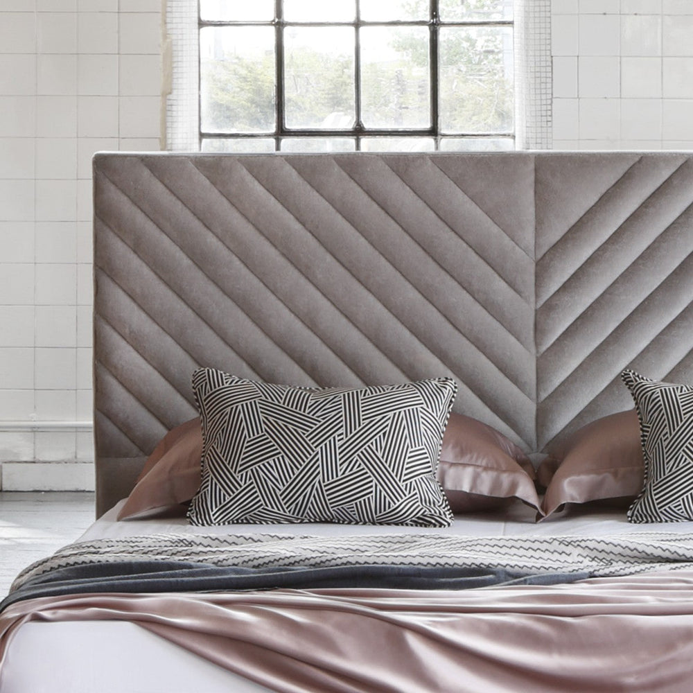 Close view of the Stella grey headboard