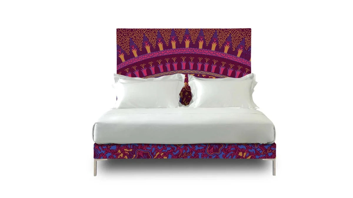 Entire view of the Lilies bed by Zandra Rhodes with pink accents