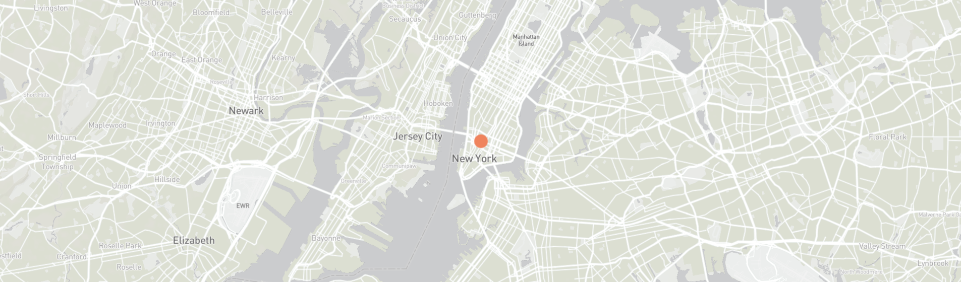 Map of New York City with a red dot indicating a specific location.