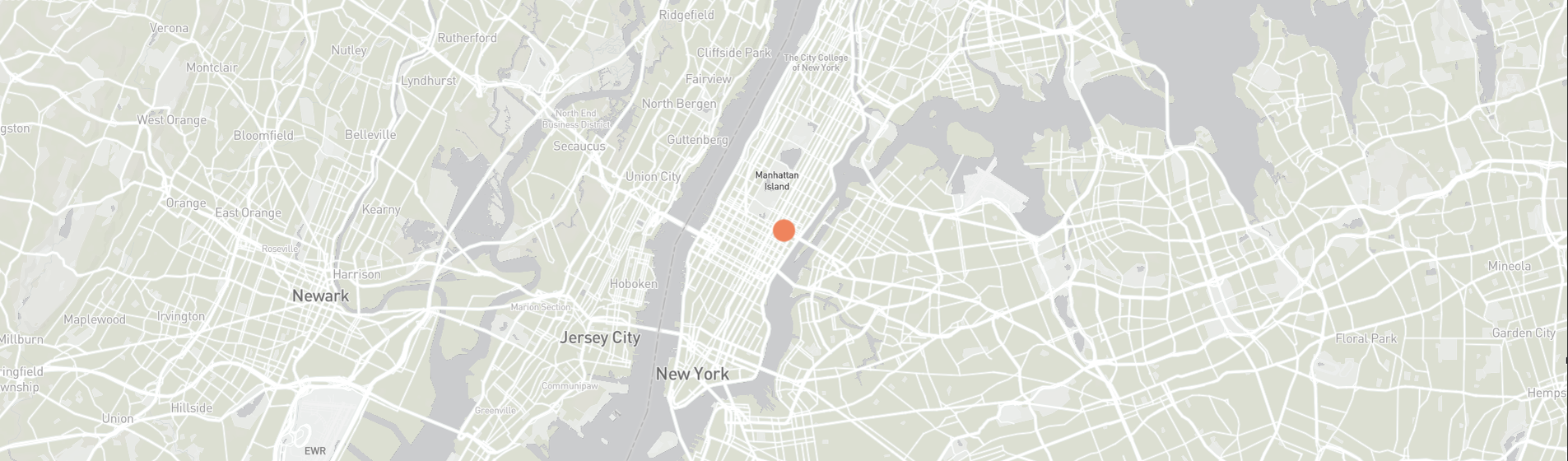 Map of a city with a red dot indicating a location
