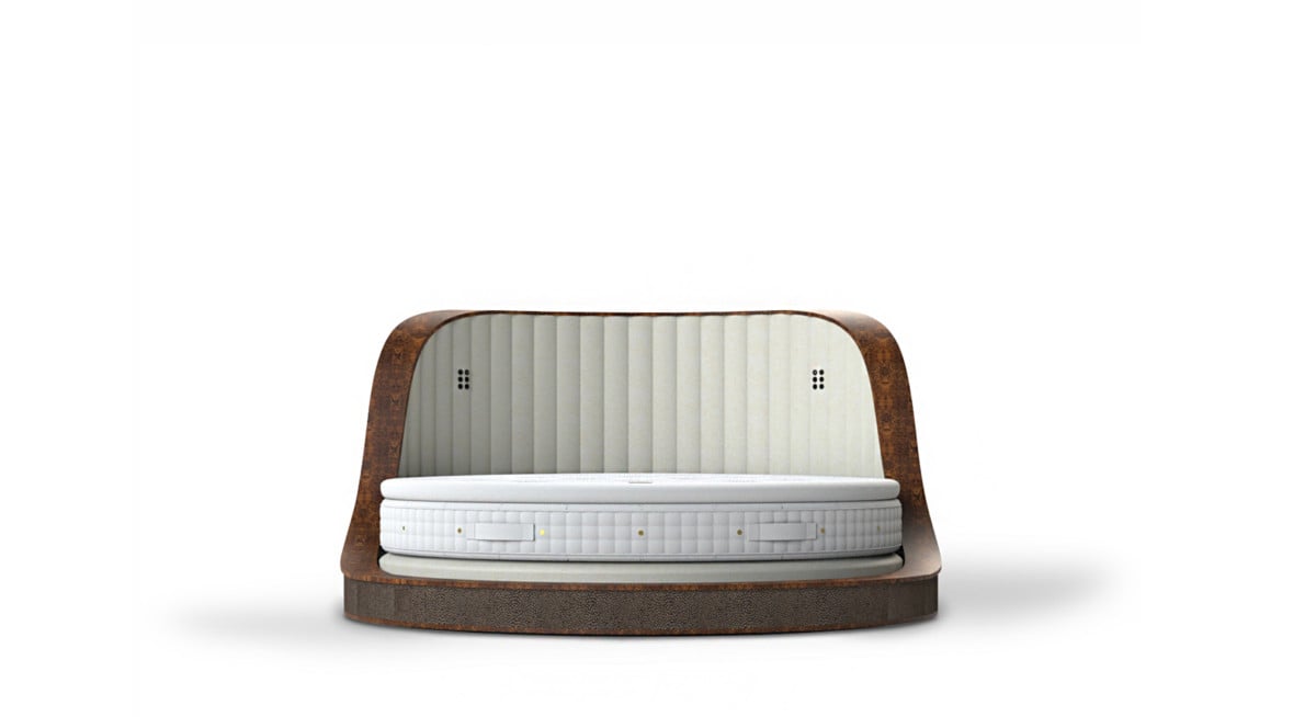 Undressed Three sixty bed in walnut burr with mattress and topper